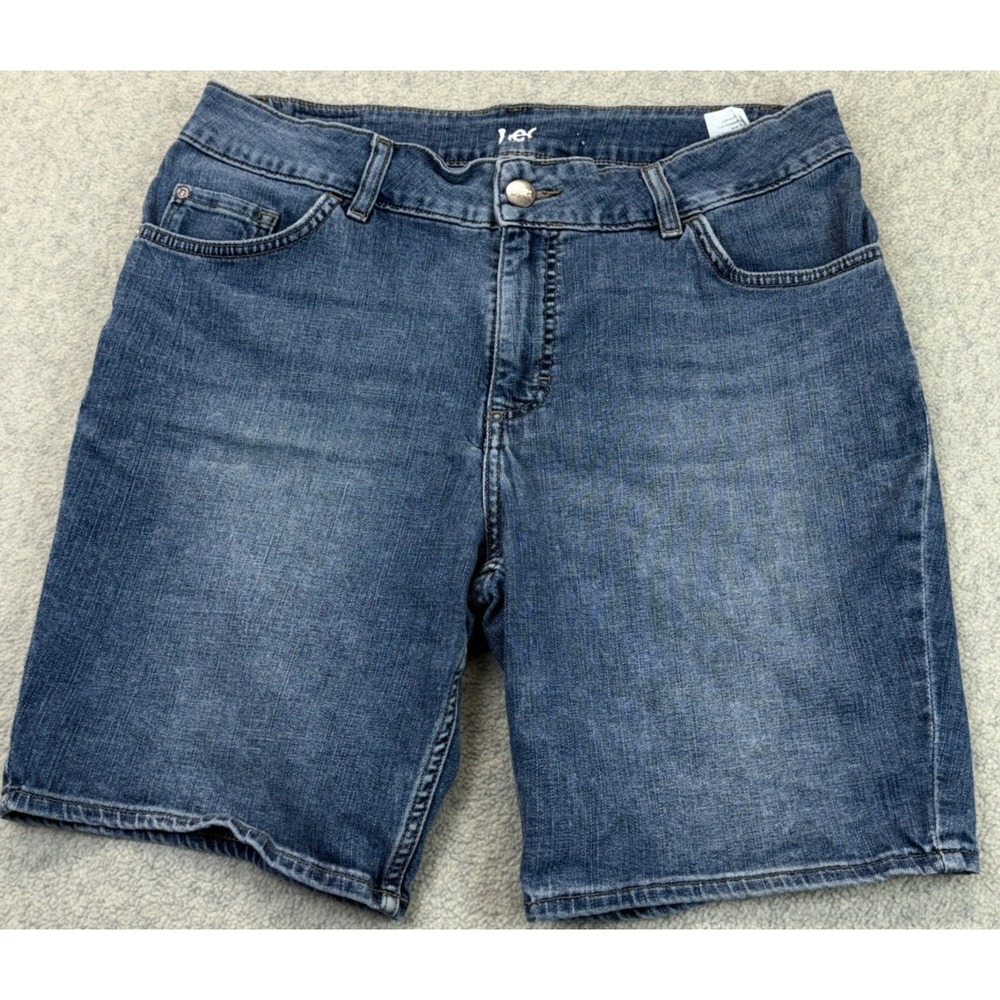 Lee Womens Shorts Blue Denim Stretch Flat Front 5-Pocket Outdoor Comfort 16